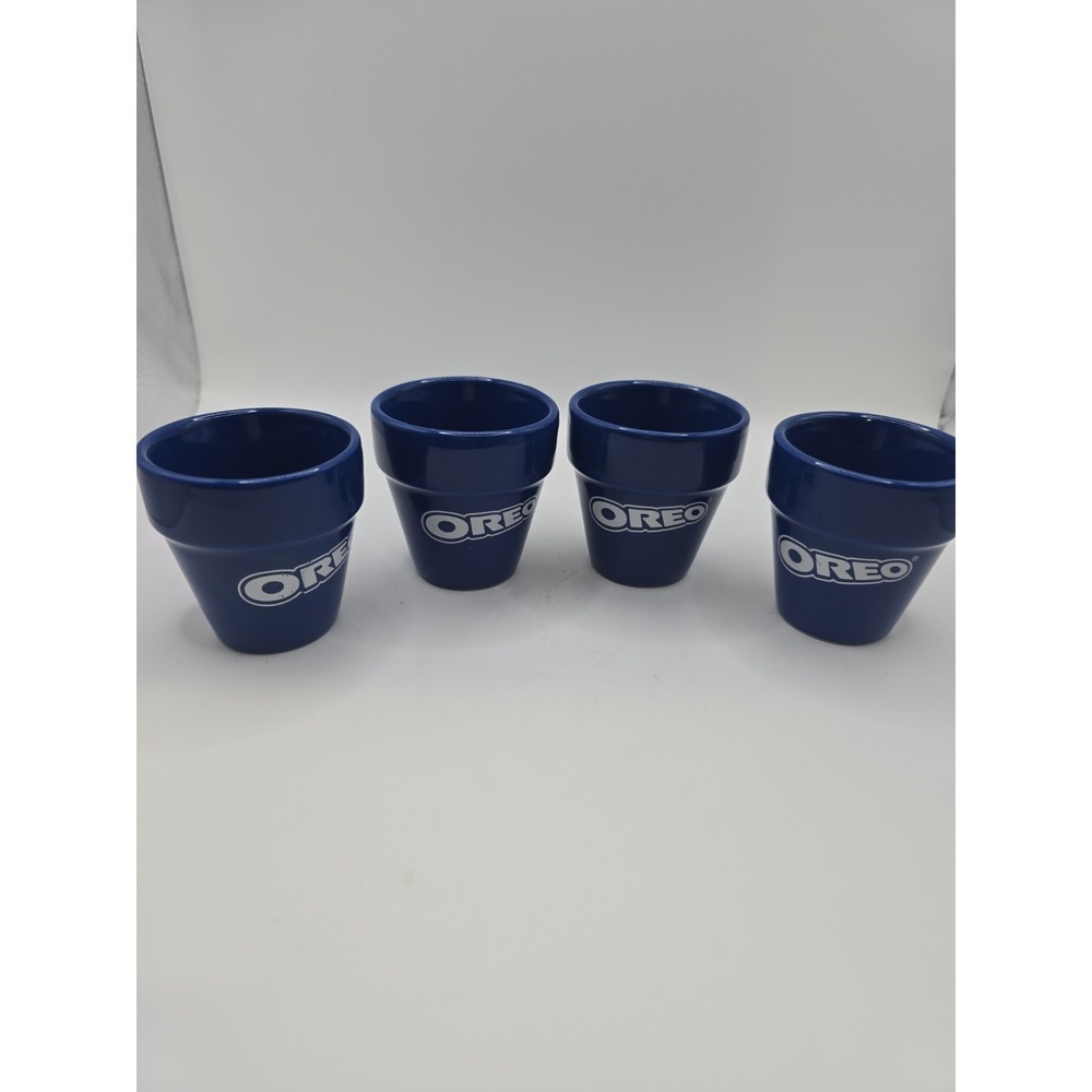 Set of Four Oreo Cookie Blue Shot Glasses Oreo Logo 2 1/4"H